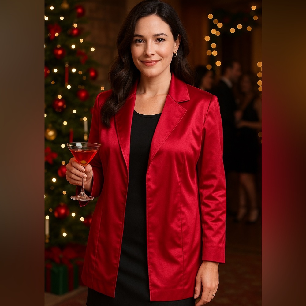 Chico's Vibrant Red Satin Blazer Size 3 (XL) Christmas jacket Holiday layering